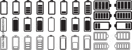 battery icon, charge icon, power icon, energy icon, full battery, low battery, half battery, empty battery, battery level, indicator, symbol, graphic, design, technology, power supply, electricity, de