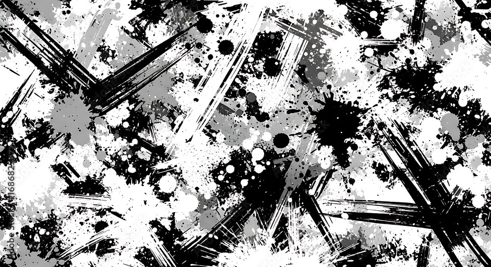 Abstract Black White Ink Splashes.