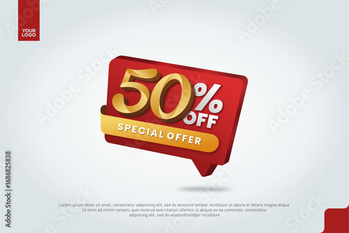 50 Percent Off Sale Promotion Label with Red Chat Bubble