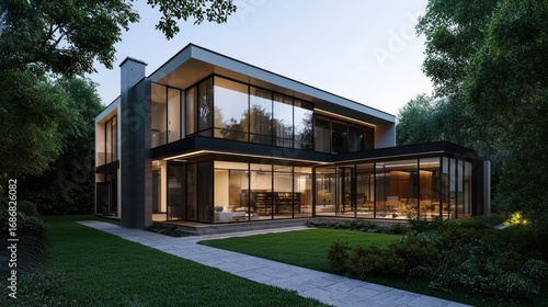 Wallpaper Mural Modern house exterior dusk Torontodigital.ca