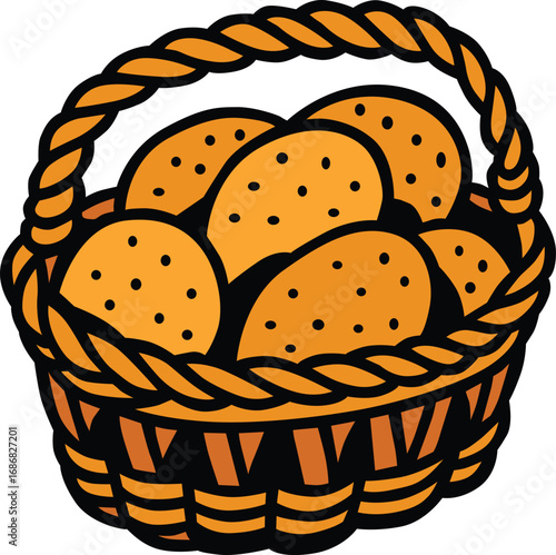 Basket of fresh potatoes in EPS editable file format. Perfect for food projects, organic farming themes, healthy lifestyle content, and culinary elements with clean lines and bright colors