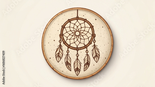 Hand Drawn Dreamcatcher with Feathers and Star native american