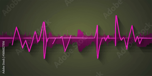 Green heart electrocardiogram line on a medical monitor with abstract waves and beats