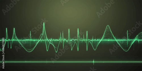 An EKG monitor illustrates a green heartbeat line pulsing on a graph, creating a cardiogram wave