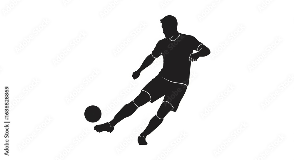 Fototapeta premium Dynamic Male Soccer Player Kicking Ball Silhouette Isolated on transparent background