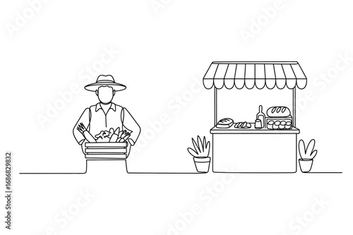 Continuous Line Drawing of Small Business Kiosk – Market Shop Concept