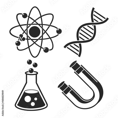 Atom D N A Beaker Magnet Icons science