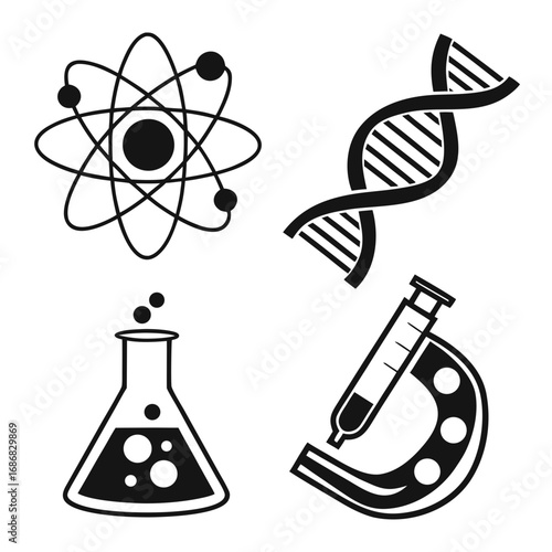Atom D N A Beaker Microscope Icons science