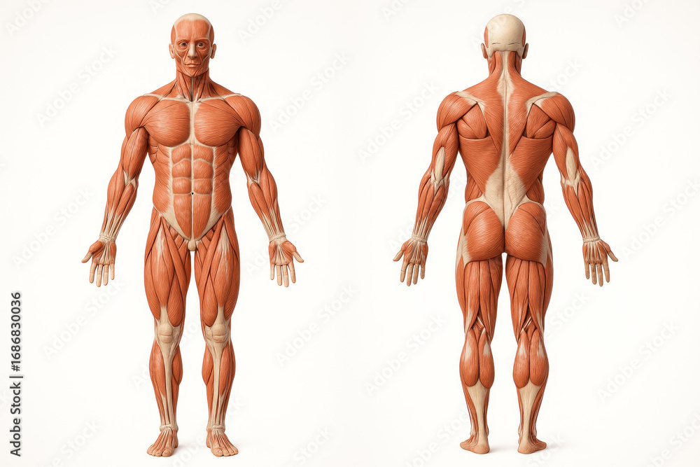 Fototapeta premium Human Muscular System Anatomy Illustration - Front and Back View [Illustration]