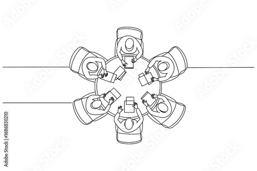 Continuous Line Drawing of Group Discussion – Communication Concept