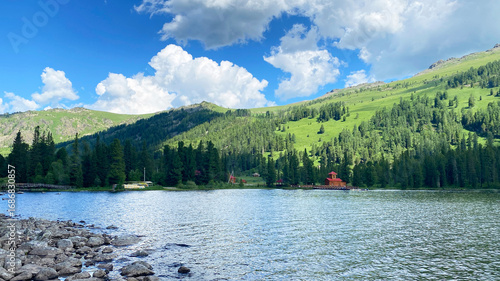 Fotografie Vacation away from the hustle and bustle of the city in the mountains of Kazakhstan