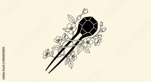 Elegant Japanese Kanzashi Hairpin with Floral Design and Gemstone.