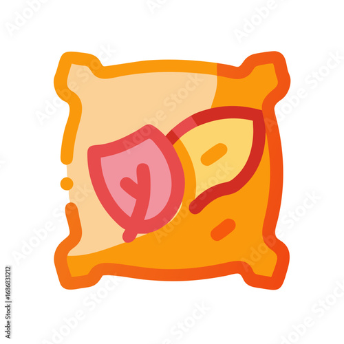 Decorative pillow with autumn leaves illustration in bright colors  