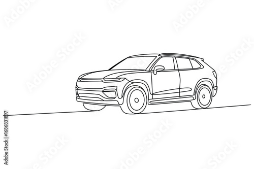 Continuous Line Drawing of Sedan Car – Transportation Icon