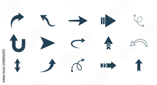 Collection of blue arrows on transparent background icons