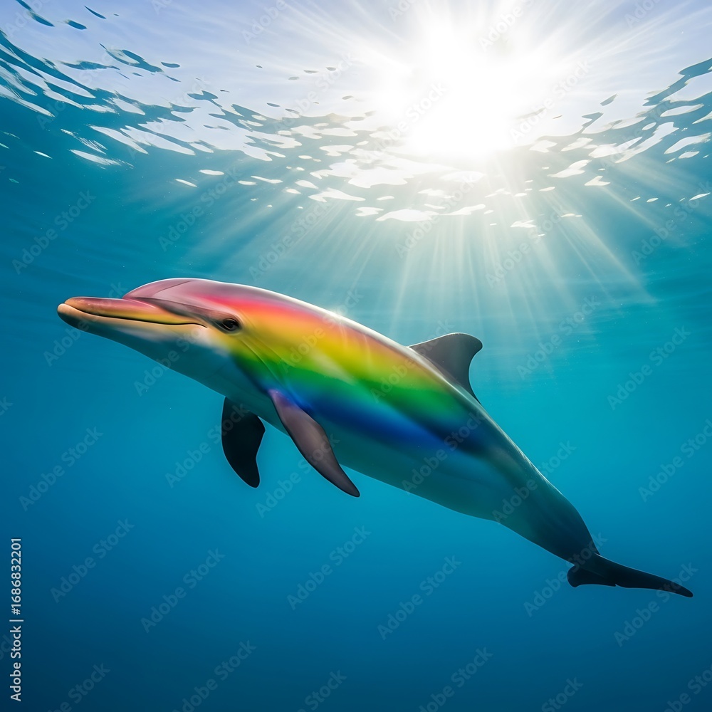 Obraz premium Rainbow Dolphin in the Ocean.