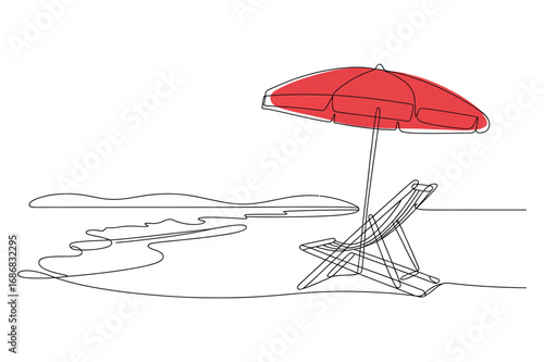 Continuous Line Illustration of Sun Umbrella and Chair – Tropical Vacation Design