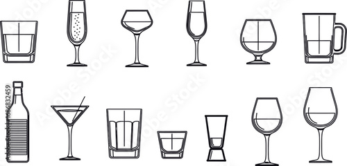 Collection of diverse drinkware and glassware for alcoholic and non-alcoholic beverages