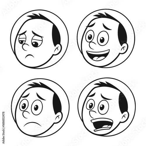 Cartoon faces showing different emotions expressions