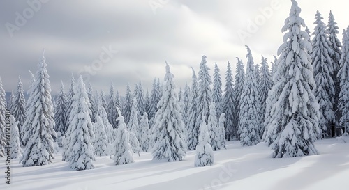 Snowy mountain forest winter landscape.