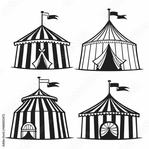 Circus tents with flags and entrances striped
