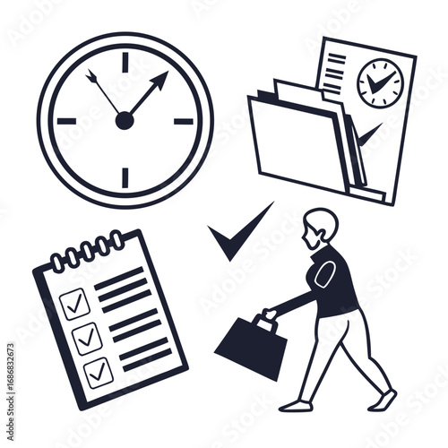 Clock checklist folder and person with briefcase vector