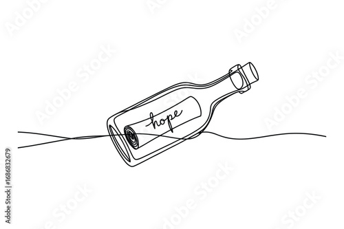 Continuous Line Drawing of Message in a Bottle – Lost Letter Vector