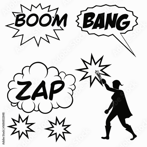Comic book action bursts boom bang zap superhero vector