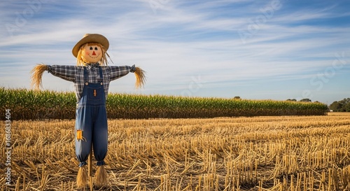 A scarecrow in a field in autumn