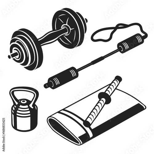 Dumbbell kettlebell jump rope and barbell set gym equipment workout tools