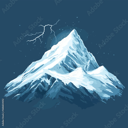 Snowy Mountain Peak with Lightning Strike vector illustration , vector style simple color