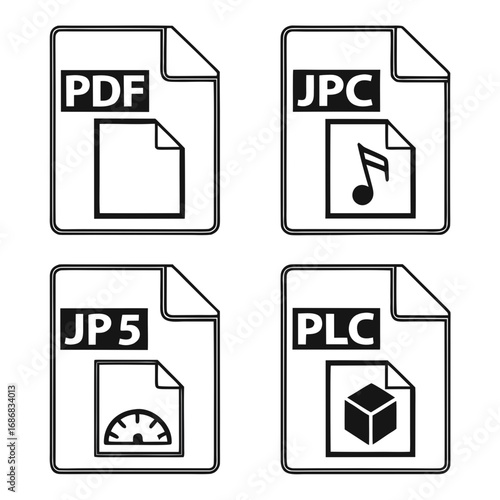 File format icons pdf jpc jp5 plc vector
