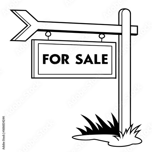 For Sale Sign with Arrow and Grass real estate property