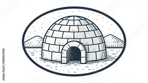 Igloo Illustration in Oval Frame snow house arctic