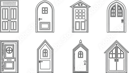 Collection of diverse architectural door designs, showcasing various styles and shapes