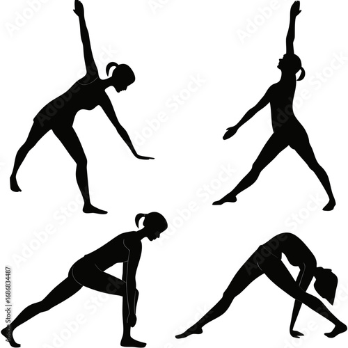 Four black female yoga pose silhouettes fitness exercise