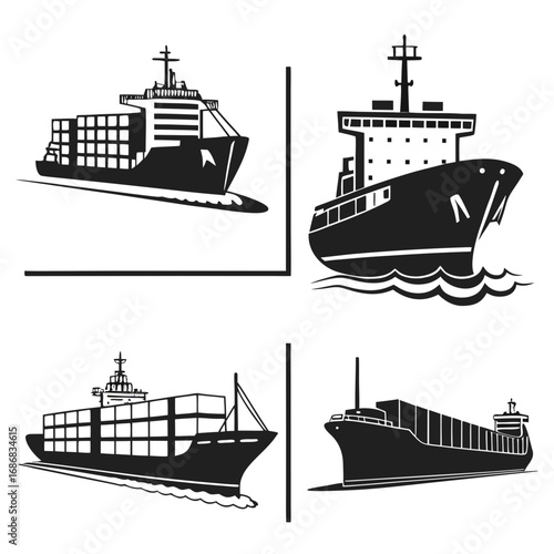 Four cargo ships with containers sailing on water container ship maritime