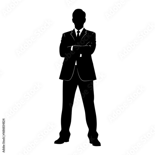 Silhouette of Confident Businessman Standing with Arms Crossed for Leadership and Corporate Themes