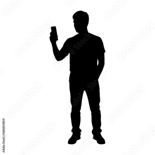 Silhouette of Man Holding Smartphone Standing Casual for Mobile Technology and Lifestyle Concepts