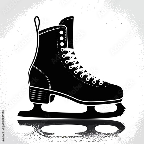 Vintage Ice Skate Illustration Classic Winter Sport Equipment Design Element Black and White Style Graphic for Print and Web