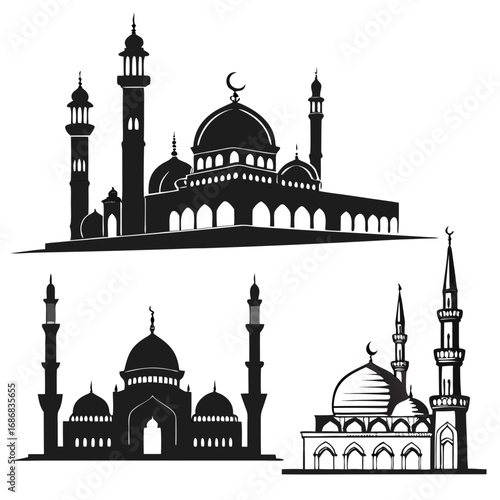 Islamic mosque architecture silhouettes domes minarets crescent Islamic architecture