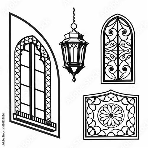 Islamic window frames and lantern designs arabian ornament