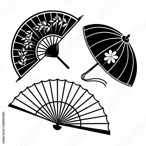 Japanese fans and umbrella with floral design folding fan traditional