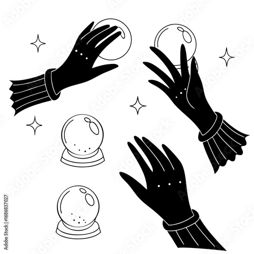 Psychic hands crystal balls mystical stars fortune telling divination