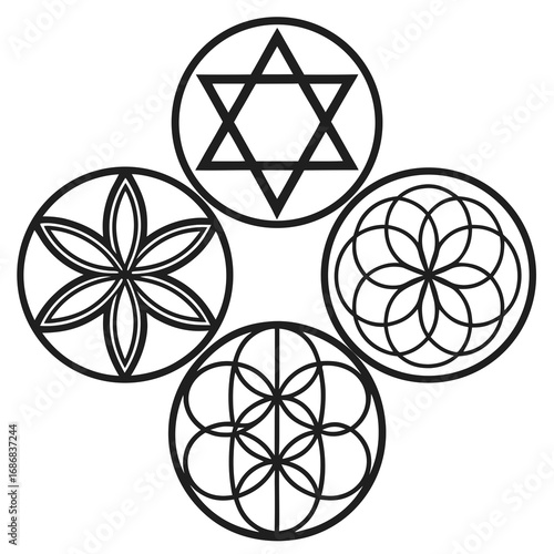 Sacred geometry symbols star flower seed life patterns vector