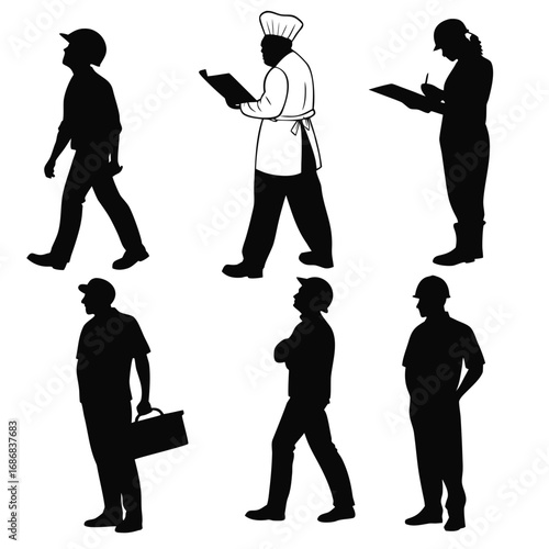 Six profession silhouettes on white background people professions