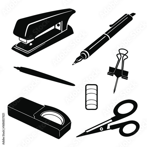 Stapler pen binder clip scissors tape dispenser marker vector