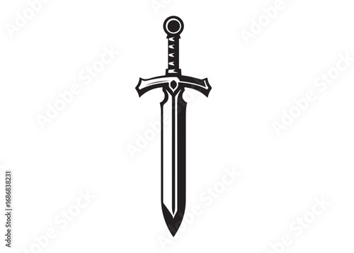 sword logo silhouette vector, vector sword silhouette logo illustration, vector silhouette of medieval dagger, sword weapon vector logo design, dagger or sword logo silhouette vector on background.