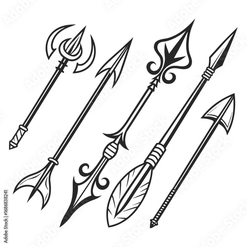 Tribal spear tips and arrowheads weapon primitive