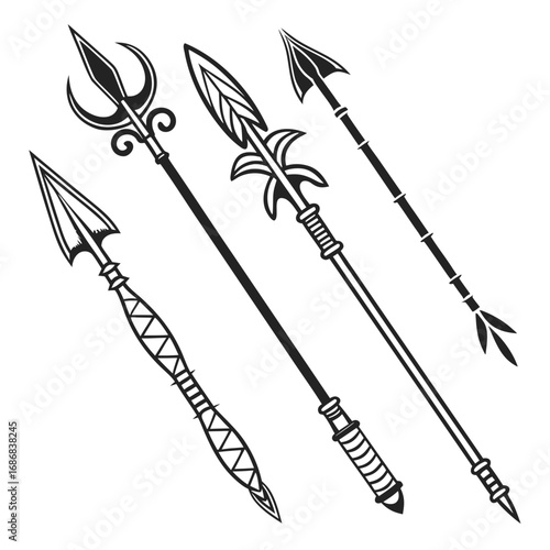 Tribal spear tips and arrowheads weapon primitive